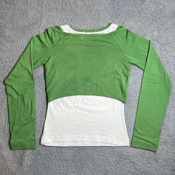 Baby Phat Green White Layered Long Sleeve Crop Top T-Shirt Women's Size S NWT - Picture 2 of 12